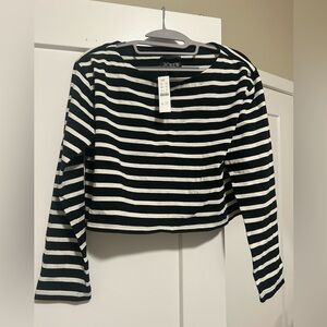 NWT J. Crew Black and White Striped cropped boatneck